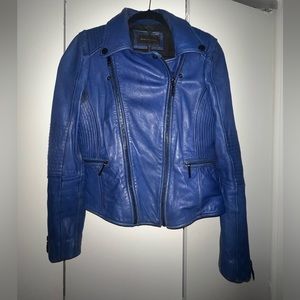 real leather moto jacket - blue - size 6